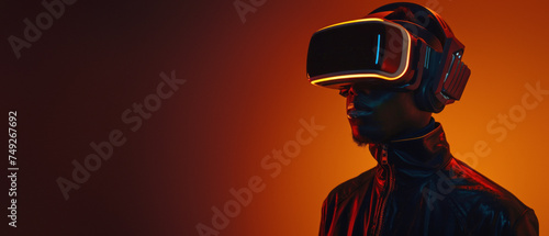 Captivating image of someone engrossed in a VR headset with a powerful backlight