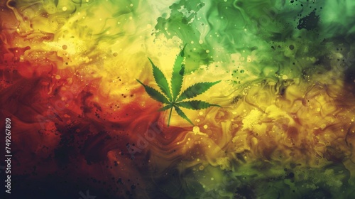 Cannabis leaf on reggae background.