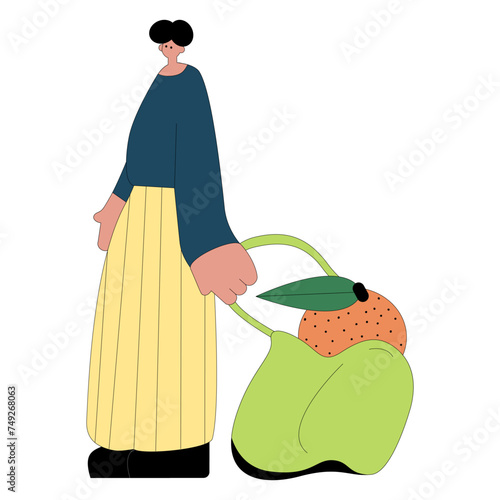 Gardener working  fruits   flat vector isolated illustration. Agricultural working people tending garden.