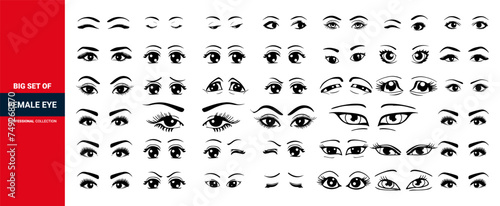 Cartoon female eyes collection vector, unicorn eyelashes, closed woman eyes, icon set.