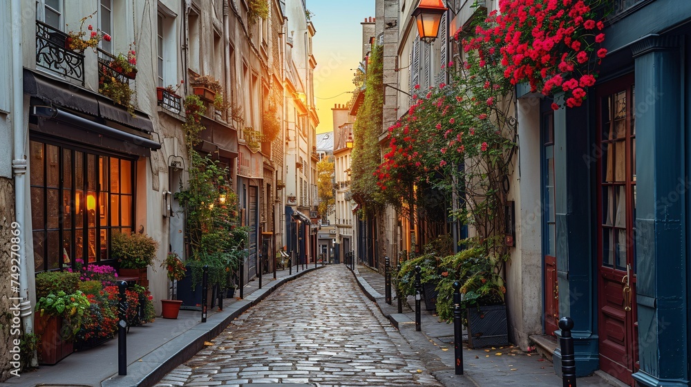 Charming Parisian neighborhood filled with stunning buildings and iconic sights.