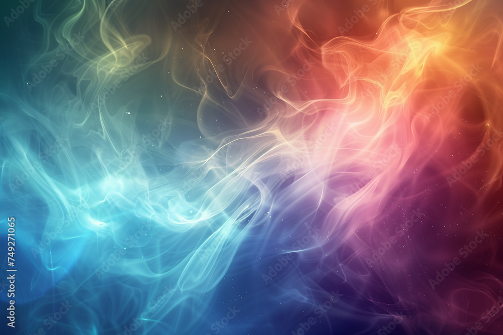 Fototapeta premium Colorful smoke-like patterns swirling on a dark background.