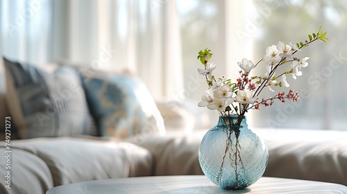 Close-Up of Flower Vase on Living Room Coffee Table