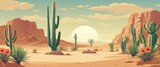 A desert scene with a large cactus in the foreground and a small cactus in the background
