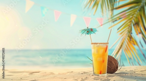 Beach Template with Refreshing Juice Drink