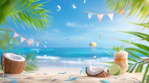 Beach Template with Refreshing Juice Drink