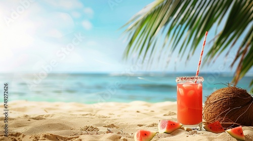 Beach Template with Refreshing Juice Drink