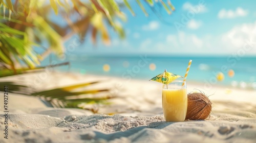 Beach Template with Refreshing Juice Drink photo