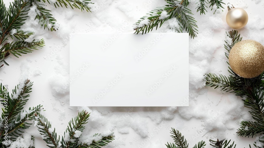 Greeting Card: White Canvas Invitation Template with Christmas Decor Greeting Card: White Canvas Invitation Template with Christmas Decor