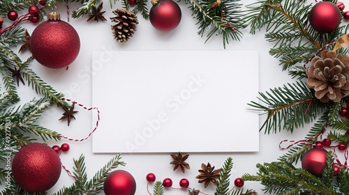 Greeting Card: White Canvas Invitation Template with Christmas Decor