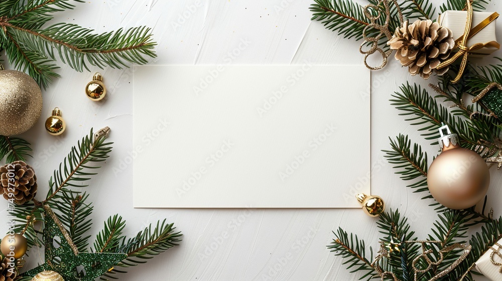 Greeting Card: White Canvas Invitation Template with Christmas Decor Greeting Card: White Canvas Invitation Template with Christmas Decor