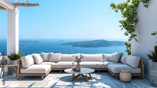 Santorini Style: Beautiful Terrace Resort with Outdoor Sofa Furniture © Cyprien Fonseca