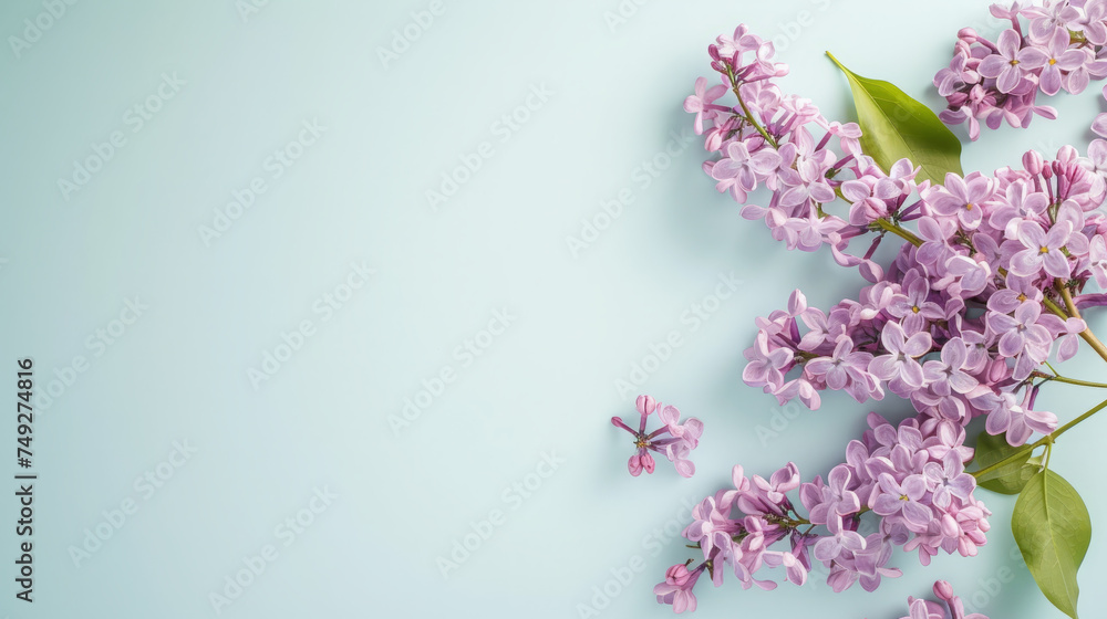 Lilac flowers top view spring background, free space Lilac flowers top view spring background, free space
