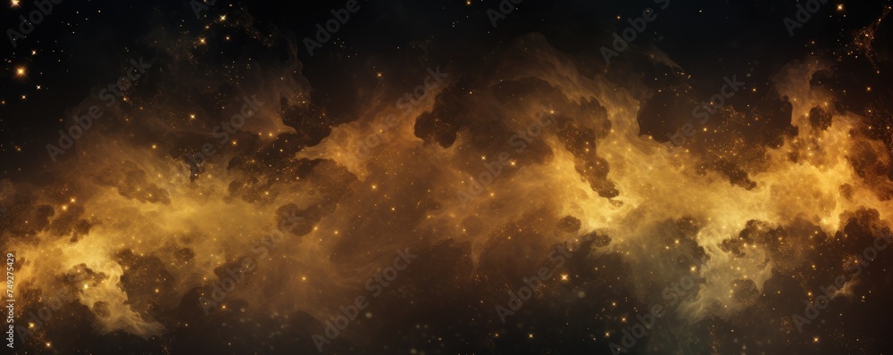 Gold nebula background with stars and sand