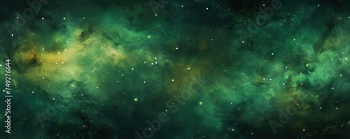 Green nebula background with stars and sand