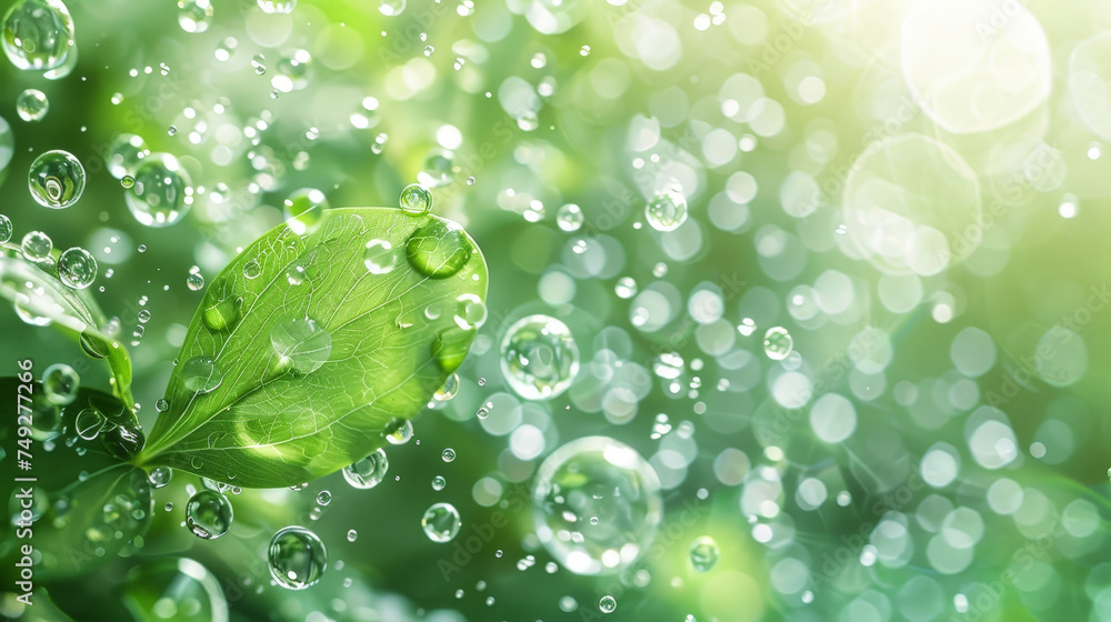 A leaf with water droplets on it A leaf with water droplets on it
