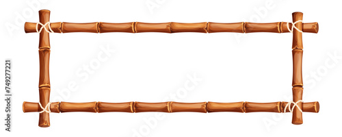 Bamboo frame from sticks and rope, border isolated on white background. Tribal panel, game menu.