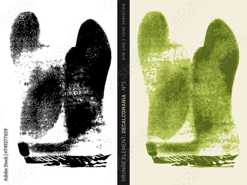 Grunge element: Decalcomania Set N°3 (rolled paint in black and white and global colors separated in 5 green tones)