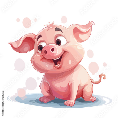 Funny cartoon pig with thought bubble isolated 