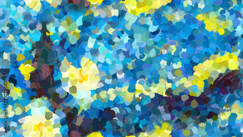 Seamless vector pattern in the style of impressionist paintings. Glowing moon on a blue sky abstract background. A sky full of wonderful stars shine. The magic of night. Seamless vector pattern.