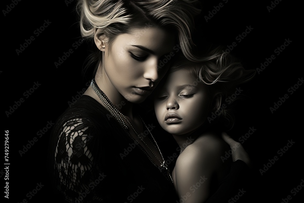Blonde mother lovingly embracing newborn baby in a tender moment of maternal affection Blonde mother lovingly embracing newborn baby in a tender moment of maternal affection