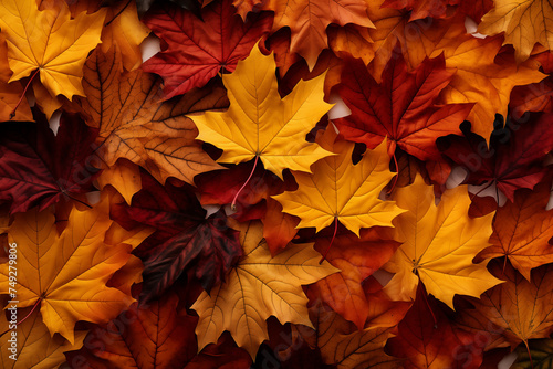 Autumn leaves background  orange  yellow  red  stacked on top of each other. Neatly used for designing wallpapers with space for text. Give a feeling of change  maple leaf colourful pattern nature