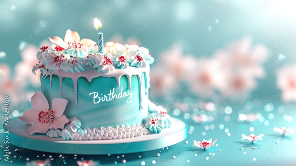 blue birthday cake, candle with blue background blue birthday cake, candle with blue background