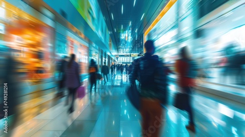 People in a shopping center. Motion blurred