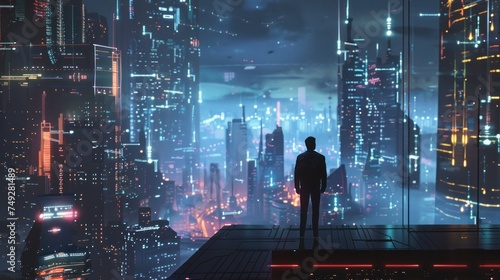 Modern City showed in Particles Hologram Cyberpunk Style © Nouman Ashraf