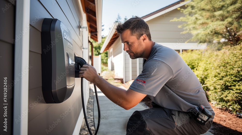 Electrician Handling Electrical Panel: Professional Work in Power Distribution Electrician Handling Electrical Panel: Professional Work in Power Distribution