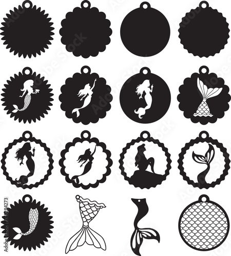 Mermaid earrings, summer earrings bundle, leather earring, earring for glowforge, laser cut earring, vector illustration file