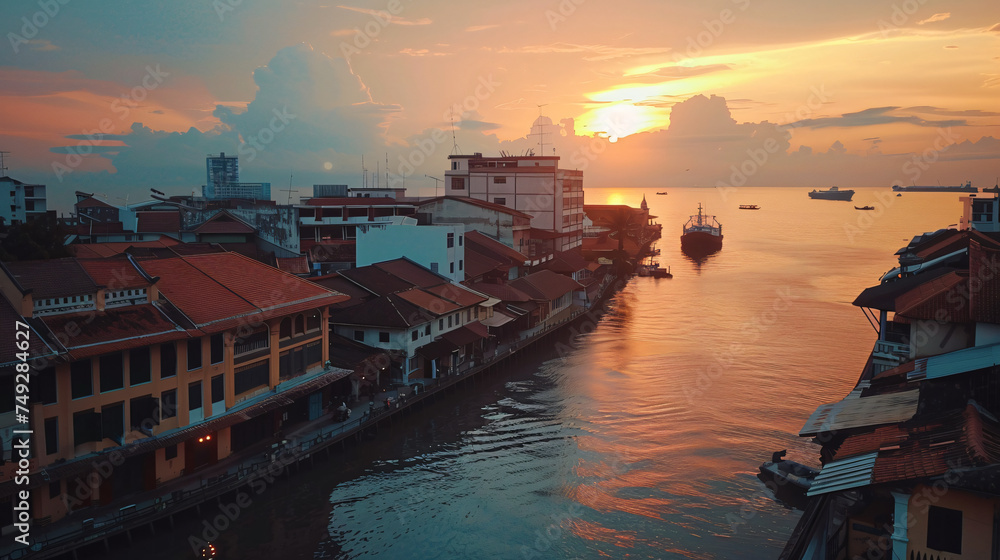 Sunset view in Malacca, Malaysia.
