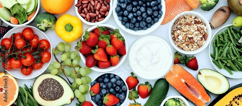 Healthy food concept. Healthy, fresh and clean food choices. Foods that contain many of the nutrients our bodies need.