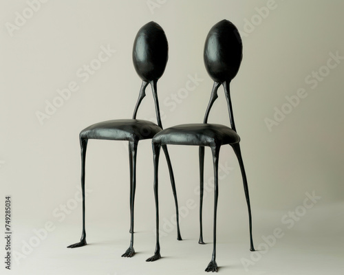 Surrealism in everyday objects chairs with elongated