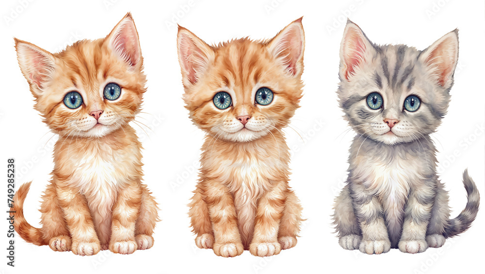 Three kittens isolated on a white background