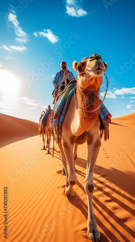 Group of Friends Riding a Camel in a Desert © Gianluca Lubrano