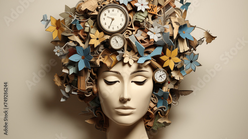Modern Art: Close-Up of Woman's Face with Fantastical Objects in Hair