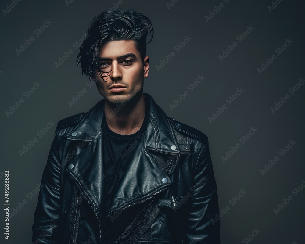 Fashionable young man with leather clothes