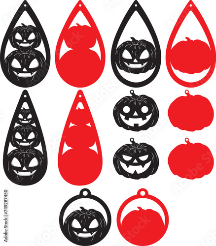Pumpkin earrings, halloween earrings bundle, leather earring, earring for glowforge, laser cut earring, vector illustration file