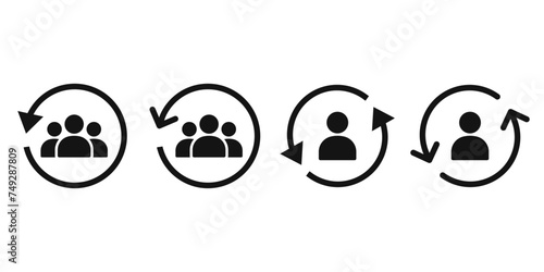 Rotating arrow and person icon set. Person in circular arrows icon.