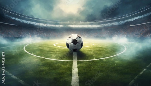 soccer ball in the center of the football field at the stadium - illustration © Valeriya