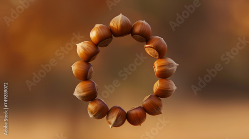 Hazelnuts Arranged in a Circular Pattern on Warm Background