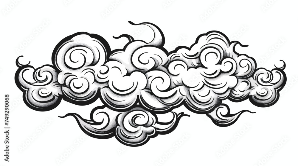 Cartoon chinese cloud. Asian style tattoo in shape cloud