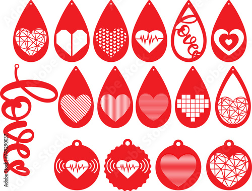 Valentine earrings, heart earrings bundle, leather earring, earring for glowforge, laser cut earring, vector illustration file