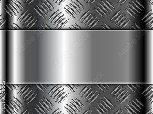 Metallic shiny background with technology diamond plate pattern, steel metal lustrous texture as industrial background.