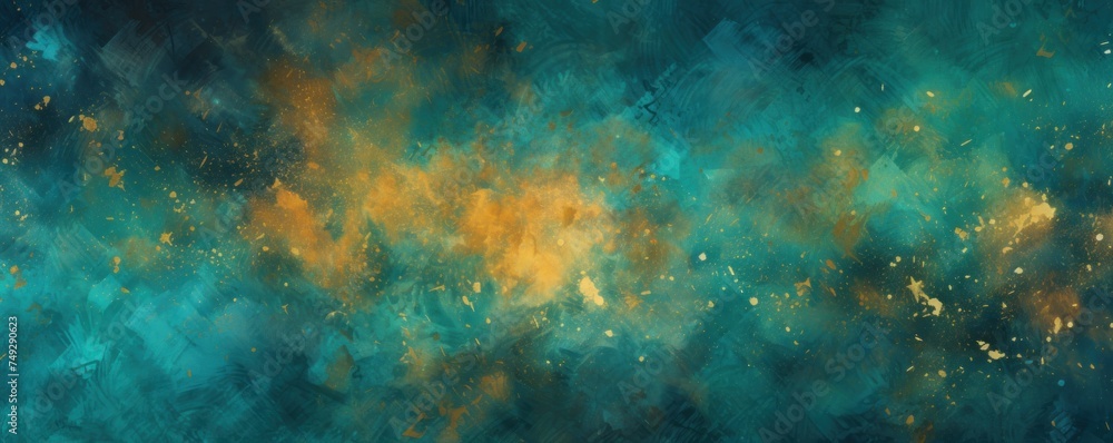 Teal nebula background with stars and sand
