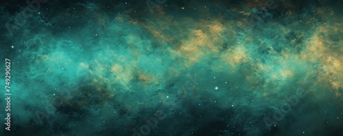 Teal nebula background with stars and sand