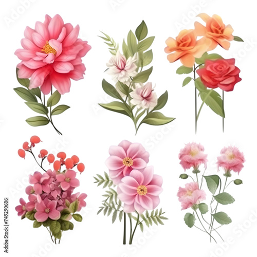 PNG Set of floral branch watercolor elements