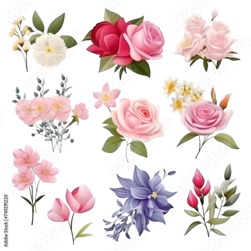 PNG Set of floral branch watercolor elements