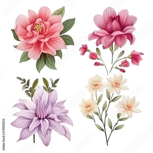 PNG Set of floral branch watercolor elements